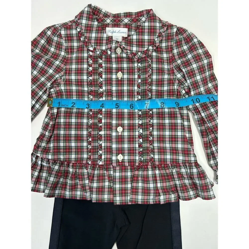 Polo Ralph Lauren Baby Girl 2 Piece Holiday Red and Green‎ Plaid Set Size 9M